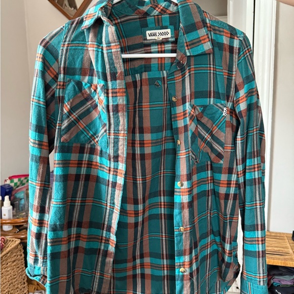Vans Tops - Vans Turquoise and Brown Checkered Shirt